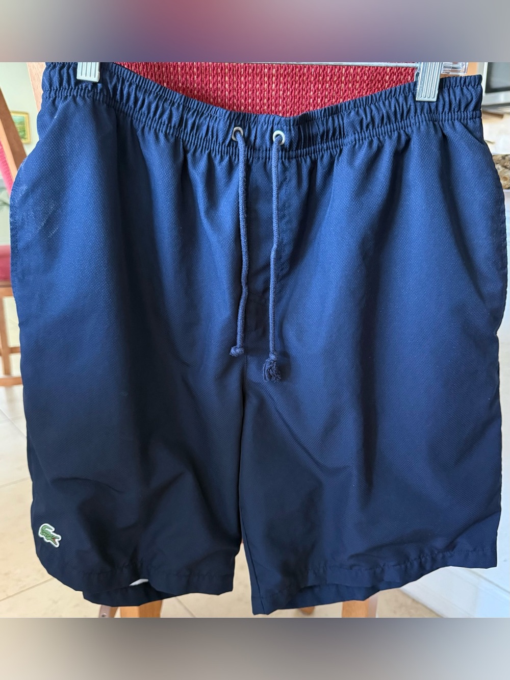 Lacoste Navy and White Elastic Waist Athletic Shorts